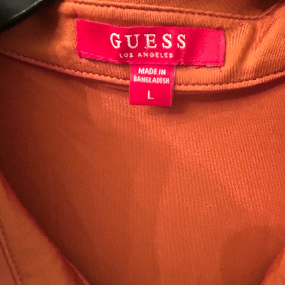 Guess Burnt Orange Ruched Long Sleeve Dress Size L - Picture 6 of 8
